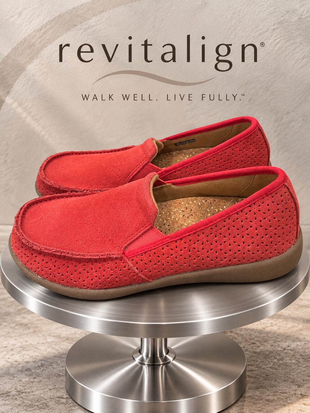 Revitalign Promenade Red Plum Suede Orthotic Slip-On Loafers 8.5D Wide